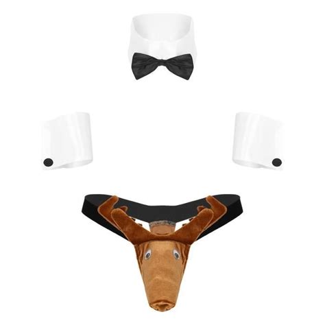 Iixpin Déguisement Noël Homme Sexy Body String Mankini Costume Père Noël Ensemble Lingerie S XL