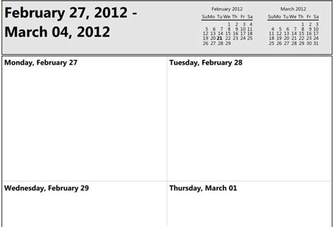 Printable one week calendar