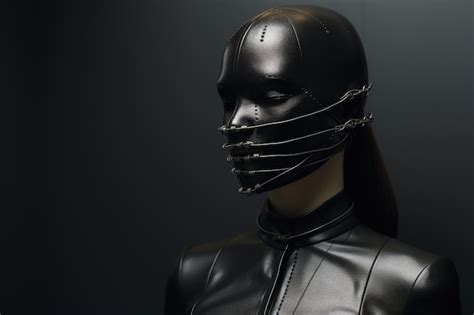 Premium AI Image BDSM Fetish Hardcore Concept Female Submissive In A Black Leather Mask And