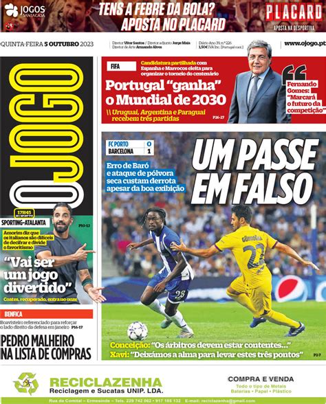 Capa Jornal O Jogo Outubro Capasjornais Pt