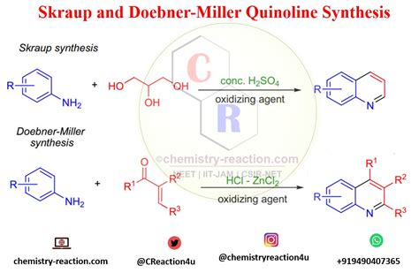 skraup  doebner miller quinoline synthesis organic chemistry reaction