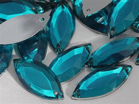 20x9mm Blue Aqua Ch24 Navette Flat Back Loose Acrylic Sew On Beads For