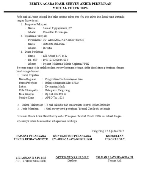 Berita Acara Hasil Akhir Pekerjaan Pdf