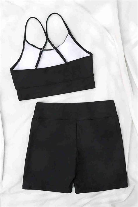 Angelsin Deniz Şortlu Sırtı Çapraz Tankini Bikini Takım Siyah Bikini Takımı Angelsin
