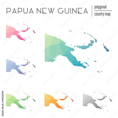 Set Of Vector Polygonal Papua New Guinea Maps Bright Gradient Map Of