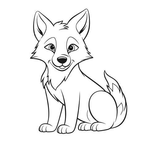 Little Fox Animal Coloring Page For Kids Outline Sketch Drawing Vector
