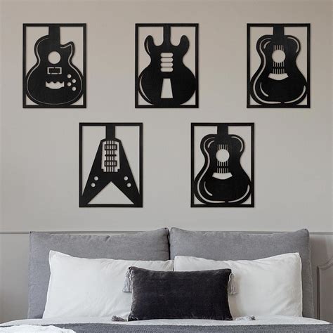 5 Pcs Wooden Music Wall Art Decor Modern Guitar Wall Decor