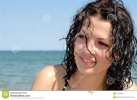 Beautiful Brunette At The Seaside Stock Image Image Of Gorgeous Colorful