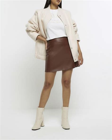 River Island Faux Leather Mini Skirt In White Lyst