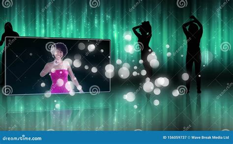 Silhouetted Dancers And Women Dancing On Screens Stock Video Video Of