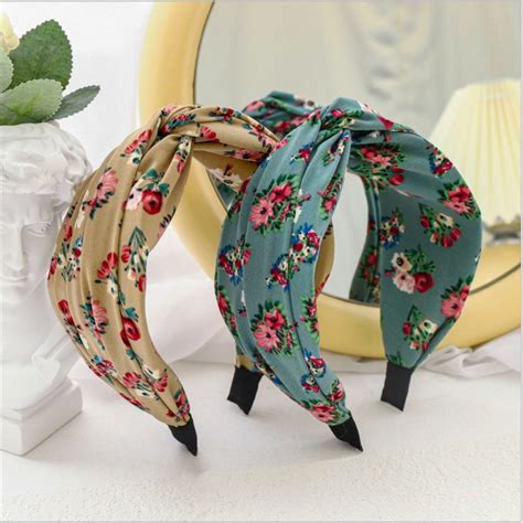 New Hair Band Retro Floral Wide Edge Headband Printed Fabric Cross Knot