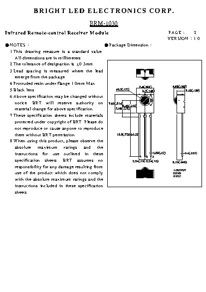 BRM-1030 datasheet - Receiver Modules. BPF Center Frequency : 38 ...