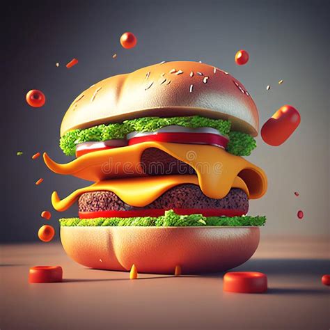 Cheeseburger Generative Ai Illustration Classic American Burger Stock