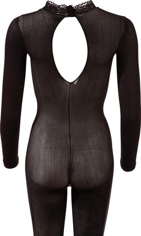 Mandy Mystery Lingerie Catsuit Met Open Rug En Kruis Met Kant Afgewerkt Kraag Bol