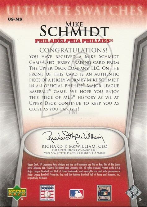 2004 SP Legendary Cuts Ultimate Swatches MS Mike Schmidt Jsy EBay