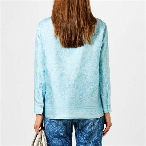 Versace Barocco Silk Shirt Women Pale Blue Flannels