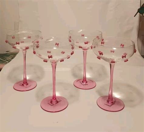 Pink Bow Wine Glasses Coquette Champagne Red Gem Hearts Stem Viral Set Of 6 Ebay