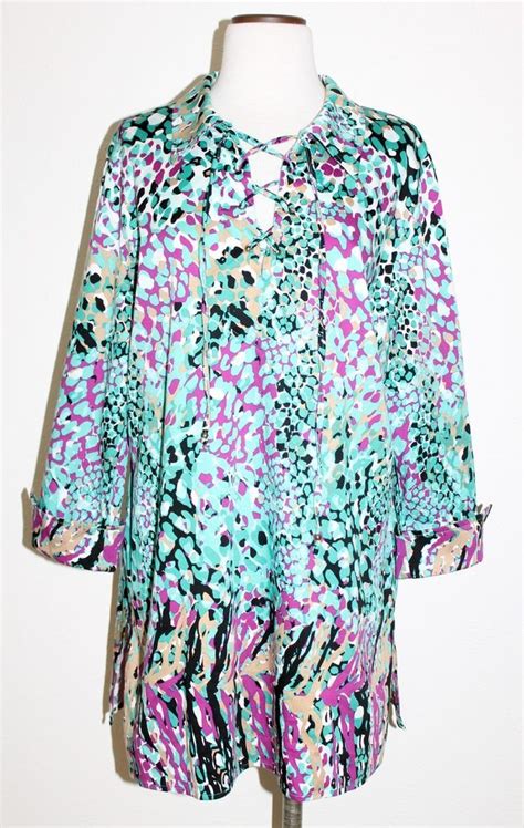 Dana Buchman Multi Colored Swim Cover Tunic Blouse Size Xl Stretch