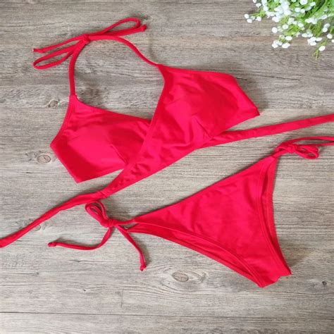 Cross Sexy Swimsuit Push Up Two Pieces Bikini Swimwear Women Bandage Bikinis Bathing Suit