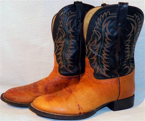 Tony Lama Almond Rust Smooth Ostrich Roper Rubber Sole Cowboy Boots 11