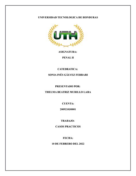 Tarea 2 Penal II Thelma Murillo UNIVERSIDAD TECNOLOGICA DE HONDURAS