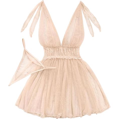 4 Mo Finance Lilosy Sexy Polka Dots Mesh Sheer Lace Babydoll Chemise Lingerie Set Floral Lace