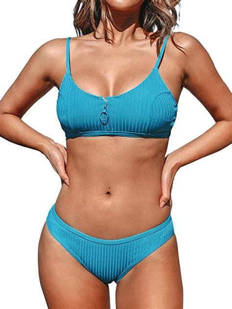 Women S Bikini Swimsuit Zipper Low Waist Adjustable Straps Two Piece WF Shopping