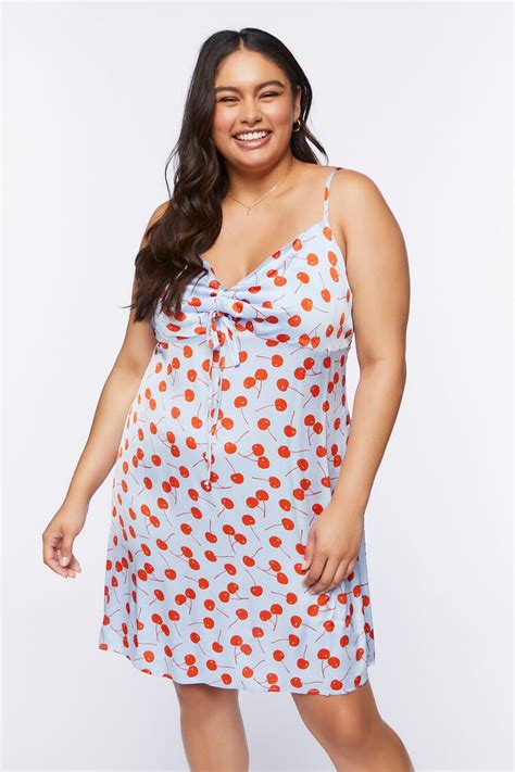 Plus Size Cherry Print Mini Cami Dress