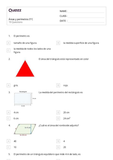 50 Área de un Triángulo hojas de trabajo para Grado 5 en Quizizz