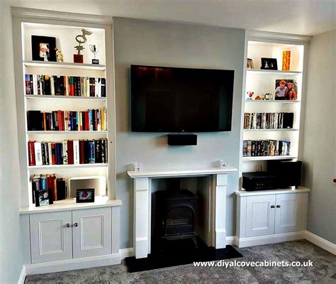 Diy Traditional Fitted Alcove Cabinets With Led Bookcase Lighting