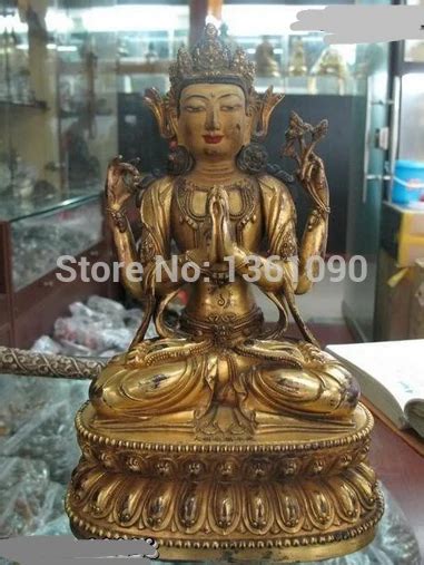 Xd Tibet Lhasa Fane Pure Bronze K Gilt Four Arm Kwan Yin