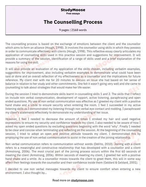 The Counselling Process Free Essay Example