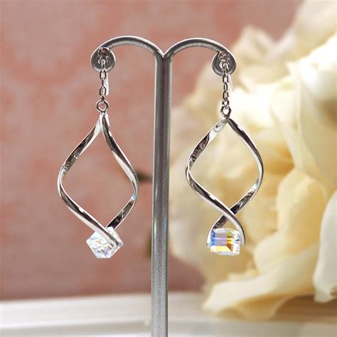 Dangle Silver Aurora Borealis Swarovski Cube Crystal Invisible