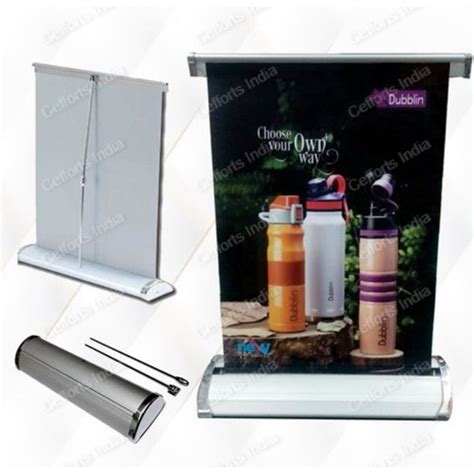 Retractable Silver Mini Roll Up Standee For Banner Display Size A 4