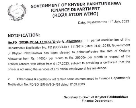 Revision Of Rates Of Orderly Allowance Federal Govt Galaxy World