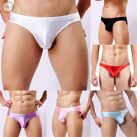 Gorgeous Low Rise Nylon Briefs For Men Sexy Ice Silk Underwear With Bikini Pouch Panties