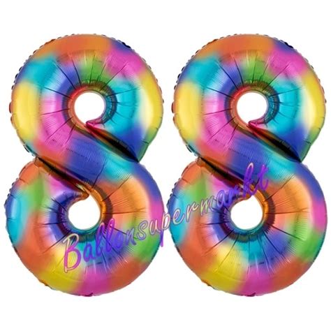 Luftballons aus Folie Zahl 88, Regenbogenfarben, 86 cm mit Helium zum ...