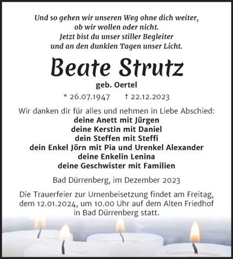 Traueranzeigen Von Beate Strutz Abschied Nehmen De