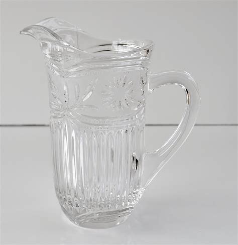 Vintage Cut Glass Pitcher Pressed Glass Pitcher Water Pitcher