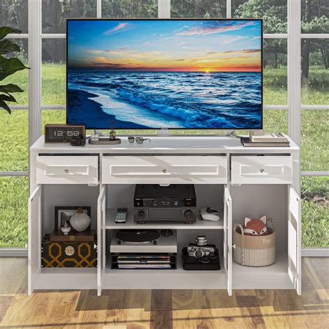 FUFU GAGA White Wood Entertainment Center TV Stand For TVs Up To 75 In