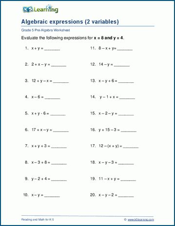 Grade 6 Expressions And Equations Worksheets