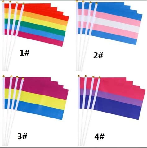 Cm Gay Pride Small National Flag Rainbow Hand Waving Flags With Plastic Flagpoles For