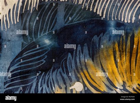 Feathers Hot Batik Background Texture Handmade On Silk Abstract Surrealism Art Stock Photo