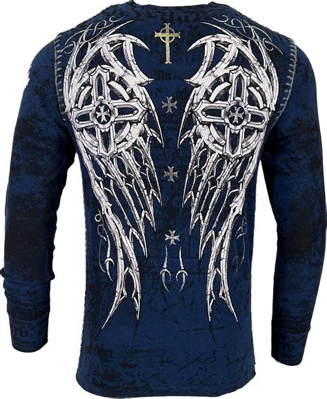 Archaic by Affliction Men's Thermal Shirt Spike Wings Navy S at Amazon