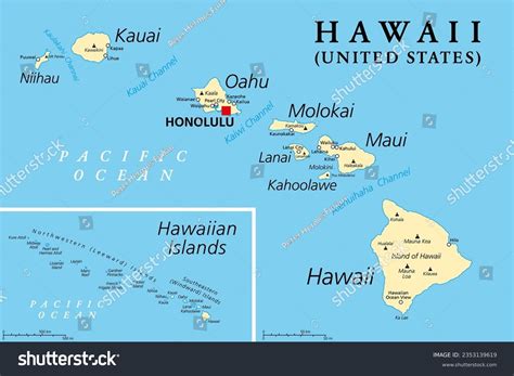 Hawaiian Islands Political Map Archipelago Of Royalty Free Stock