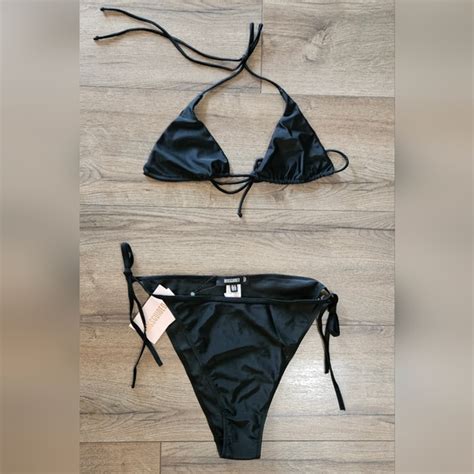 Missguided Swim Nwts Misguided Black Triangle Bikini Top And Bottom Tie Sidesback Size S