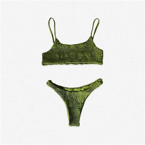 Green Zaful Textured Bikini Size S Underboob Depop