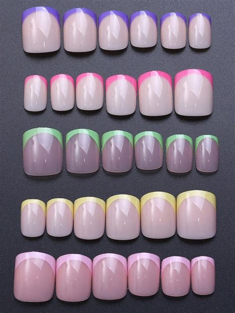 Piece Set Of French Short Square False Nails Five Color Nude French False Nails Diy Nail