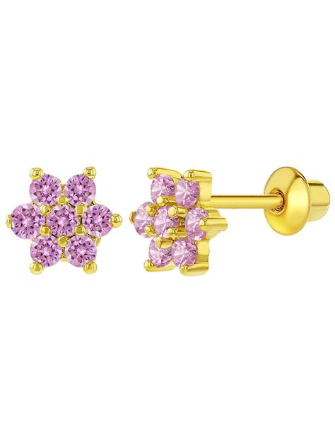 18k Gold Plated Flower Baby Earrings Screw Back Kids 5mm