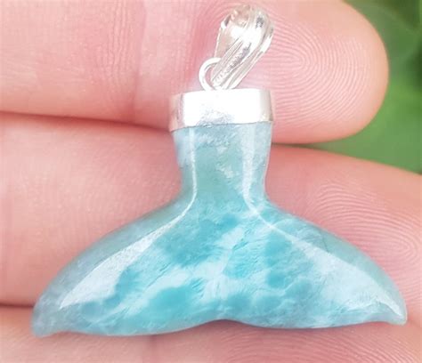 Uniq One Blue Larimar Whale Tail Gemstone Sterling Silver Pendant